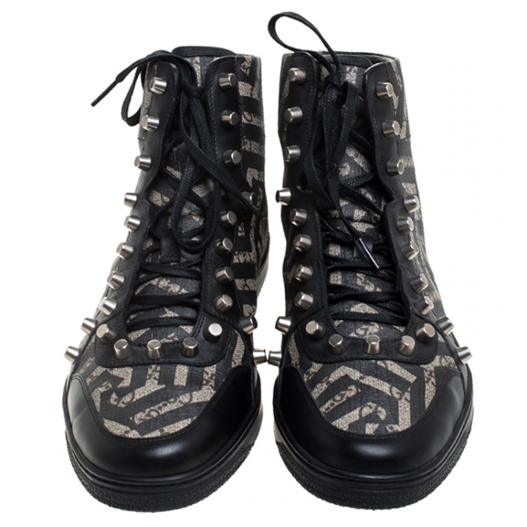 Pre Owned  Gucci Beige And Brown Monogram Canvas Caleido High Top Sneakers Size 43