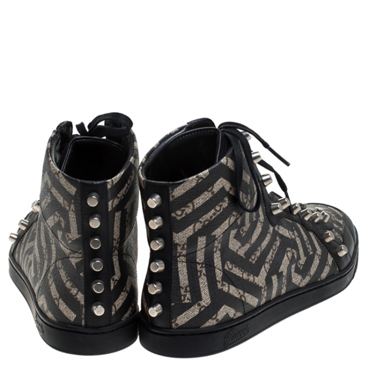 Pre Owned  Gucci Beige And Brown Monogram Canvas Caleido High Top Sneakers Size 43