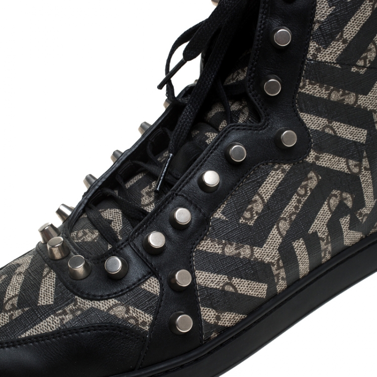 Pre Owned  Gucci Beige And Brown Monogram Canvas Caleido High Top Sneakers Size 43