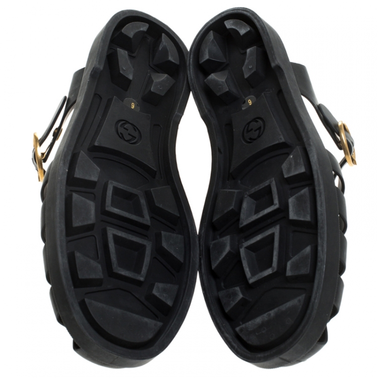 Pre Owned Gucci Black Rubber Marmont And Tiger Embellished Buckle Strap Sandals Size 40