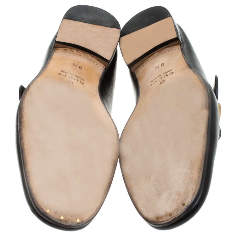 Pre Owned Gucci Black Leather GG Web Slip On Loafers Size 42.5