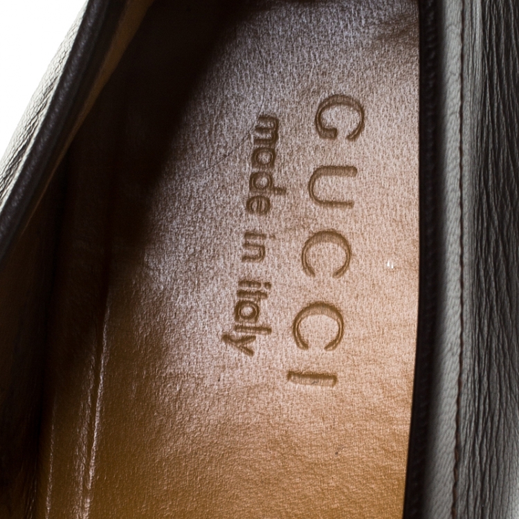 Pre Owned Gucci Brown Leather GG Marmont Web Slip On Loafers Size 42.5