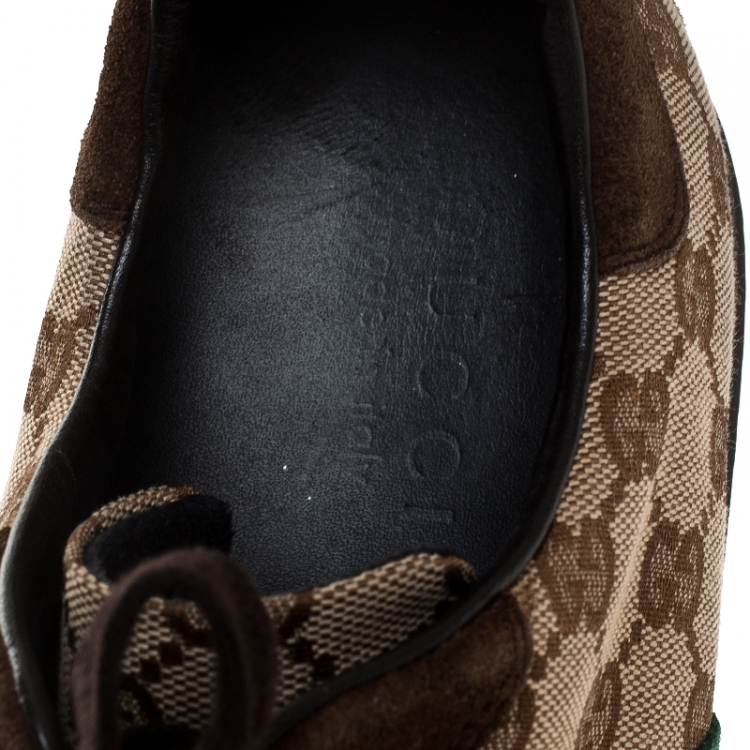 Pre Owned Gucci Beige/Brown GG Canvas And Suede Ace Vintage Web Lace Up Sneakers Size 41.5