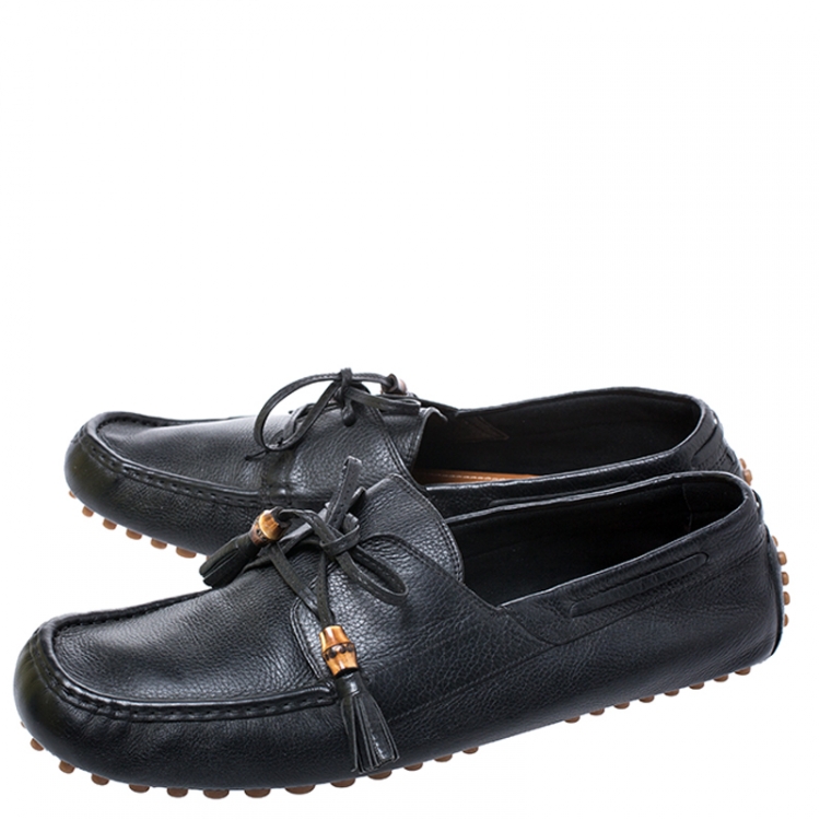 Pre Owned Gucci Brown Leather Bamboo Tassel Lace Damo Loafers Size 46