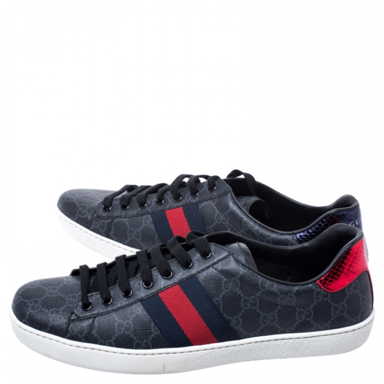 Pre Owned Gucci Grey GG Supreme Canvas Web Ace Low Top Sneakers Size 46