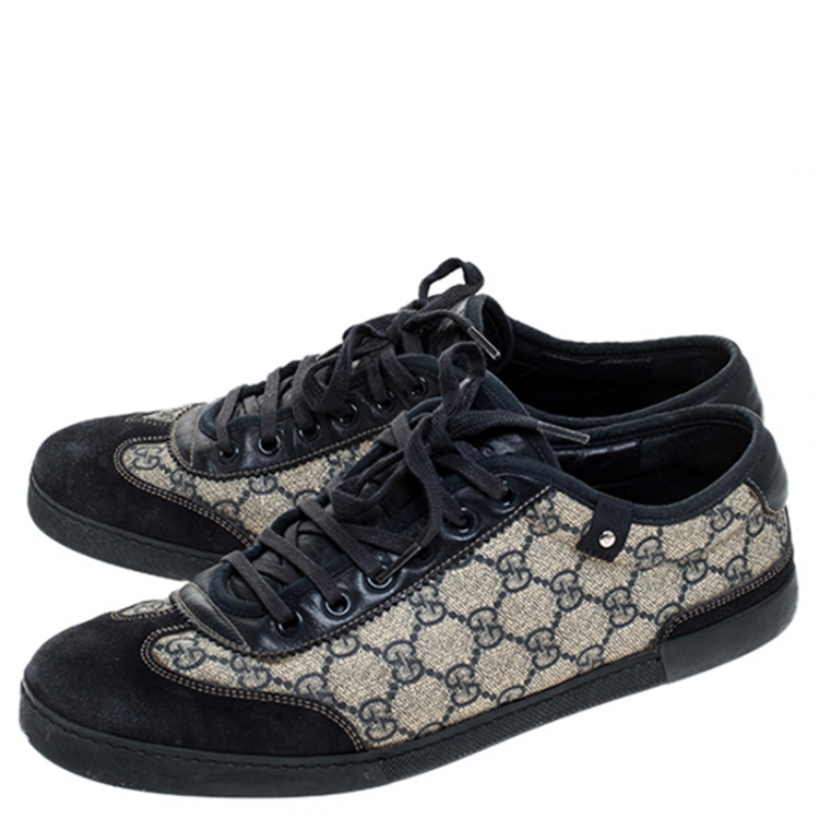 Pre Owned Gucci Beige/Blue GG Supreme Canvas, Suede And Leather Sneakers Size 42.5