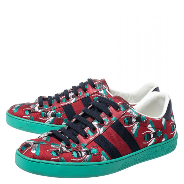 Pre Owned Gucci Multicolor Bee Jacquard Fabric Ace Low Top Sneakers Size 41