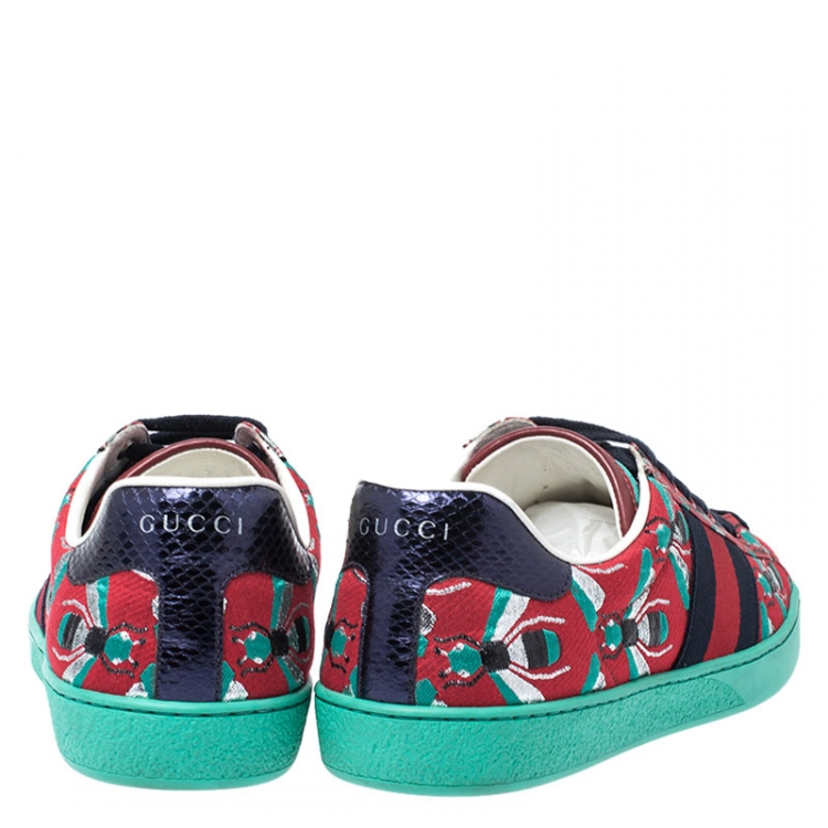 Pre Owned Gucci Multicolor Bee Jacquard Fabric Ace Low Top Sneakers Size 41