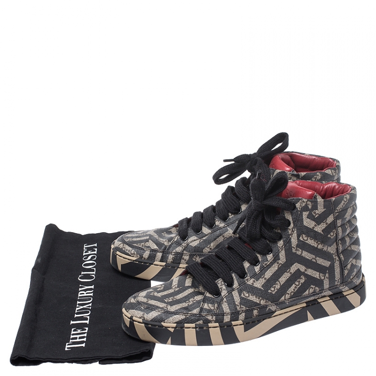 Pre Owned Gucci Black/Beige Geometric Print GG Supreme Canvas High Top Sneakers Size 41