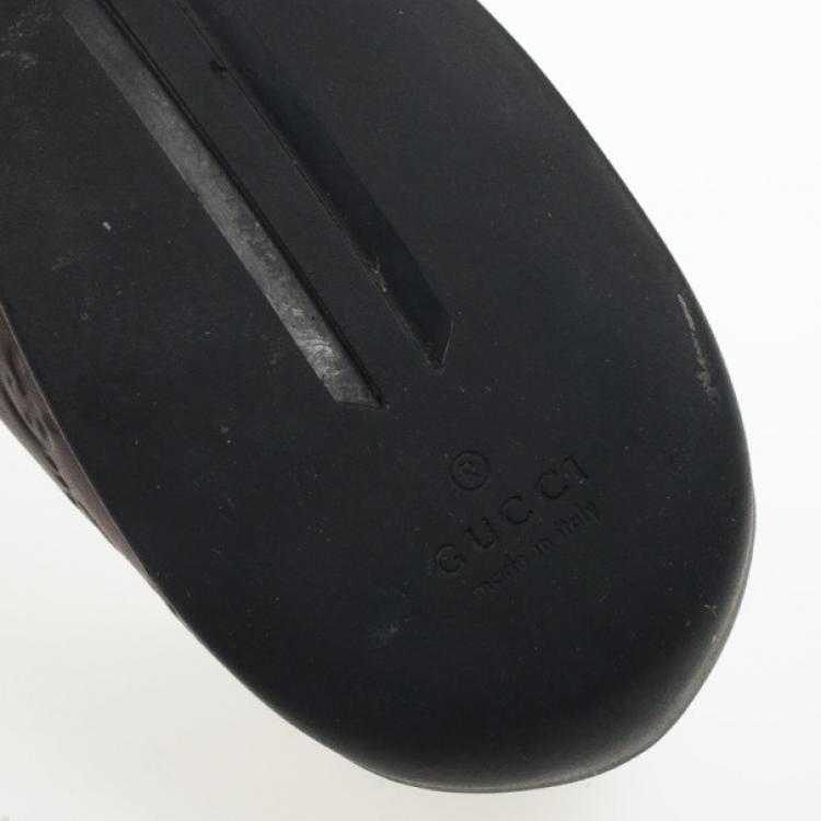 Pre Owned Gucci Dark Brown Guccissima Leather Penny Loafer Drivers With Interlocking G Size 43.5