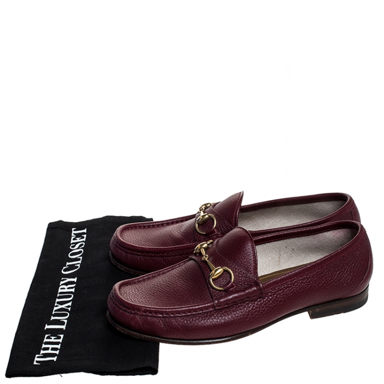Pre Owned Gucci Burgundy Leather 1953 Horsebit Loafers Size 40