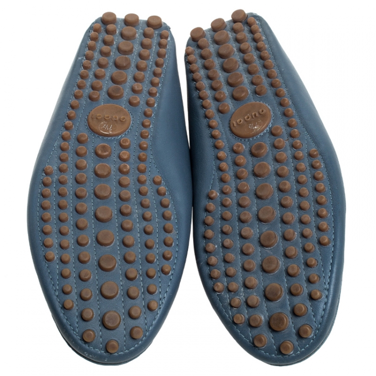 Pre Owned Gucci Blue Leather Web Trim Loafers Size 41