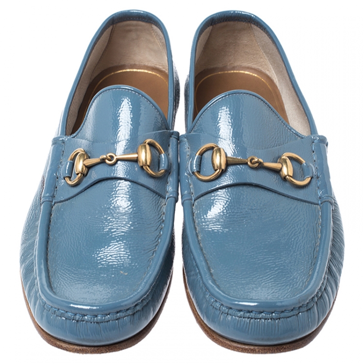 Pre Owned Gucci Blue Patent Leather 1953 Horsebit Loafers Size 40.5