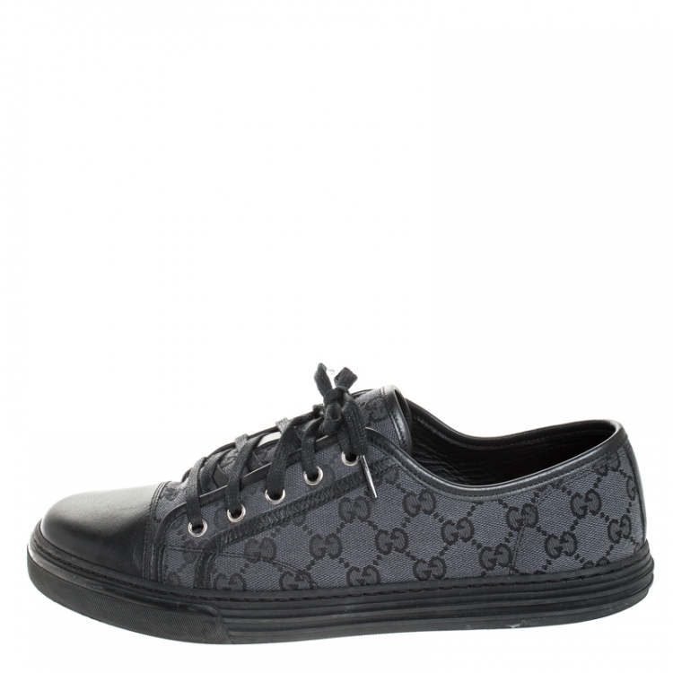 Gucci Black/Navy Blue Leather And GG Canvas Low Top Sneakers Size 43 Gucci  | TLC