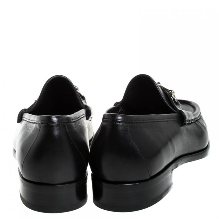 Pre Owned Gucci Black Leather Horsebit Loafers Size 43.5