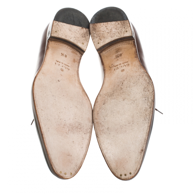 Pre Owned Gucci Brown Leather Lace Up Derby Size 42.5