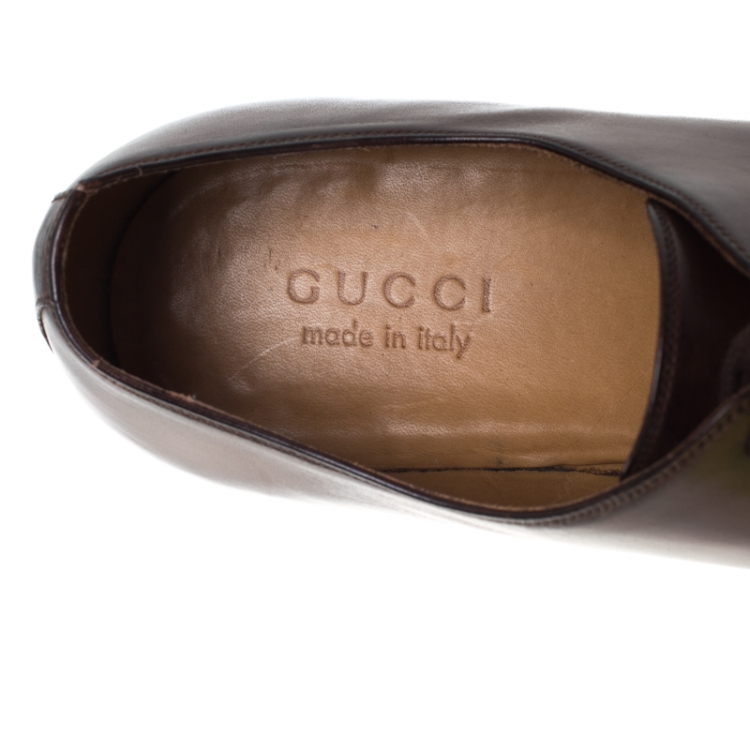 Pre Owned Gucci Brown Leather Lace Up Derby Size 42.5