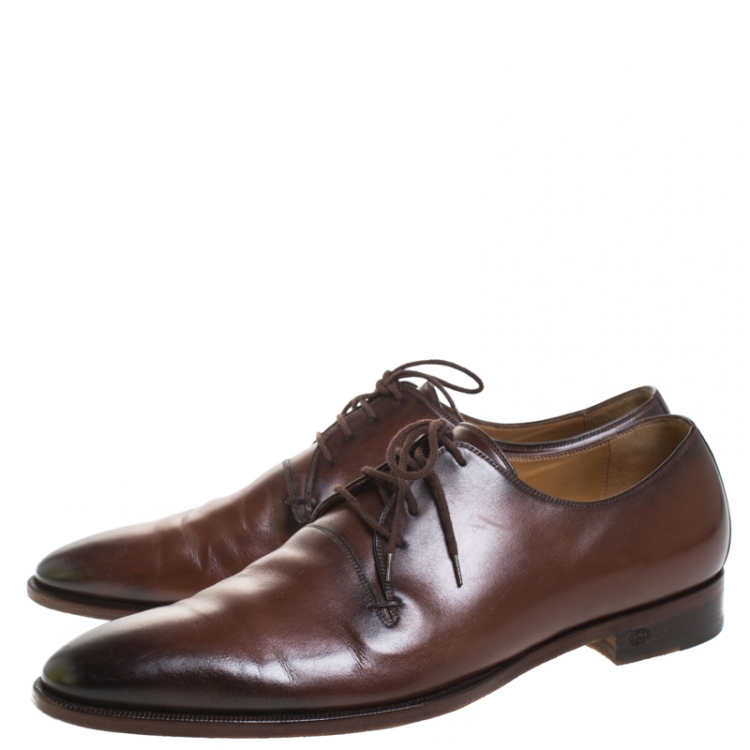 Pre Owned Gucci Brown Leather Lace Up Derby Size 42.5