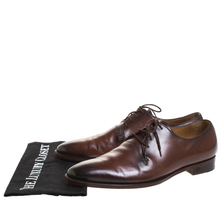 Pre Owned Gucci Brown Leather Lace Up Derby Size 42.5