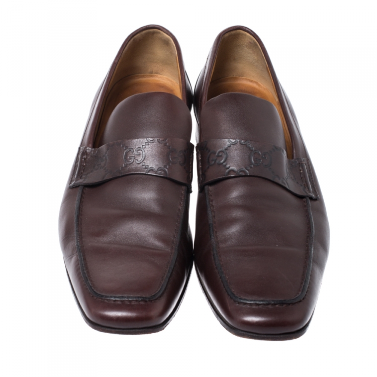 Pre Owned Gucci Dark Brown Leather Loafers Size 42.5