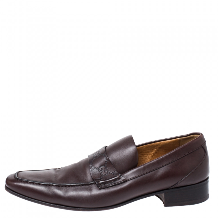 Pre Owned Gucci Dark Brown Leather Loafers Size 42.5