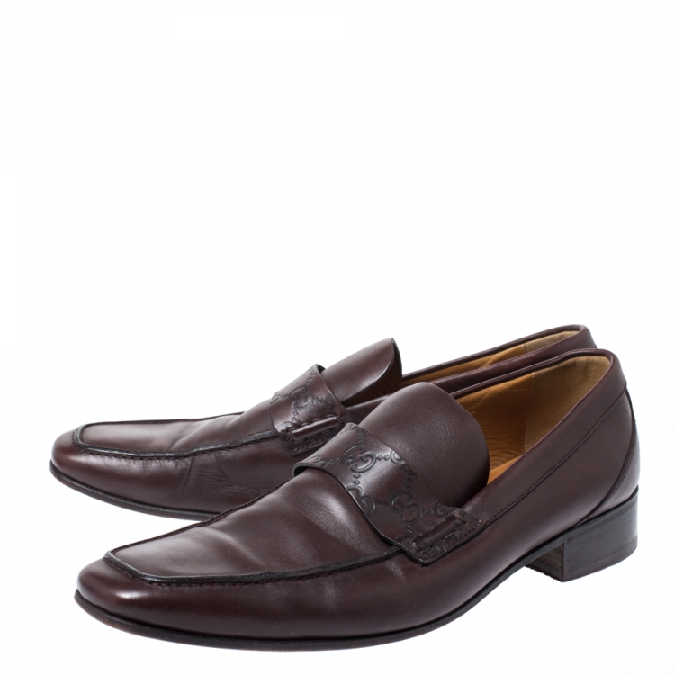 Pre Owned Gucci Dark Brown Leather Loafers Size 42.5