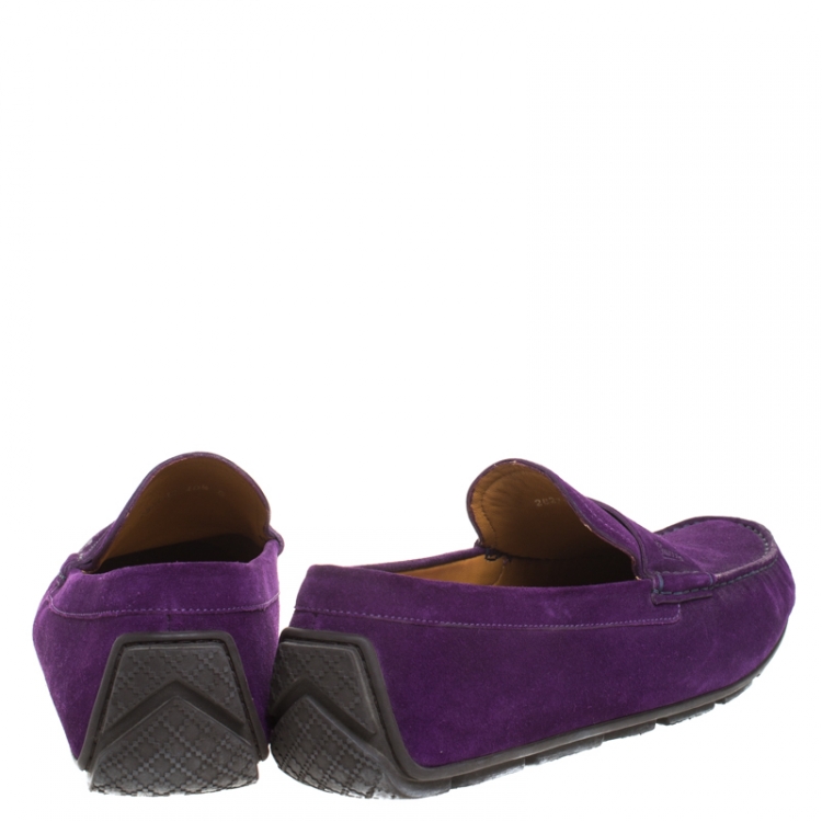 Pre Owned Gucci Purple Suede Slip On Loafers Size 44.5