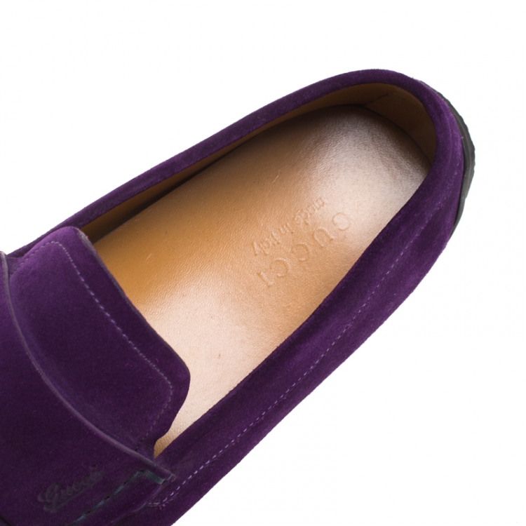 Pre Owned Gucci Purple Suede Slip On Loafers Size 44.5
