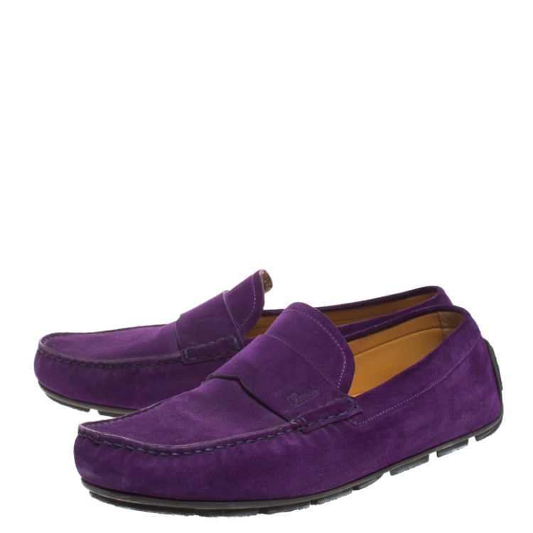 Pre Owned Gucci Purple Suede Slip On Loafers Size 44.5