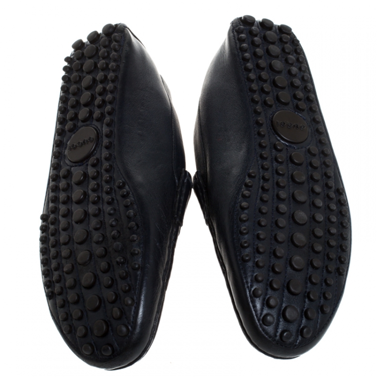 Pre Owned Gucci Blue Print Leather Penny Slip On Loafer Size 42