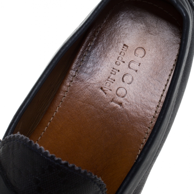 Pre Owned Gucci Blue Print Leather Penny Slip On Loafer Size 42