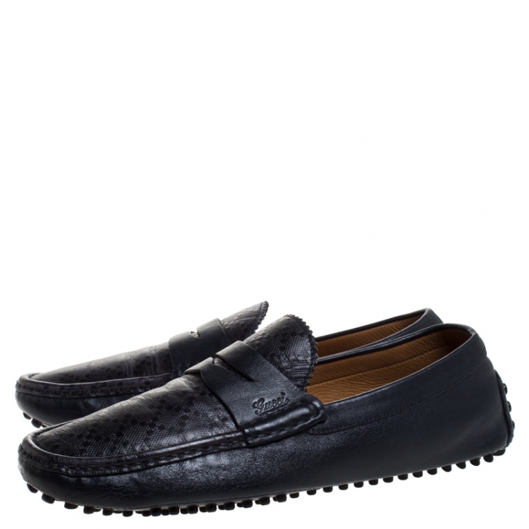 Pre Owned Gucci Blue Print Leather Penny Slip On Loafer Size 42