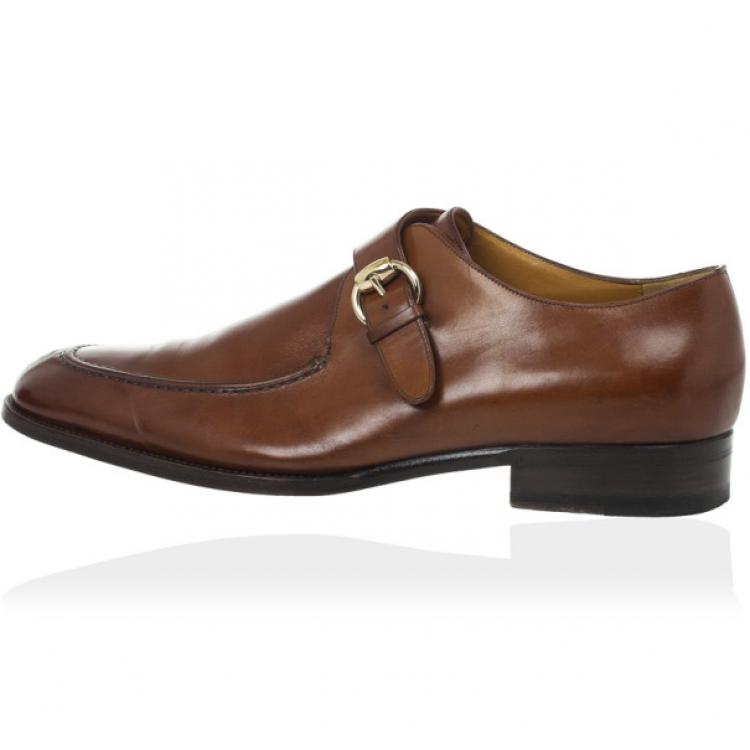 Pre Owned Gucci Tan Leather Monk Strap Derby Size 41