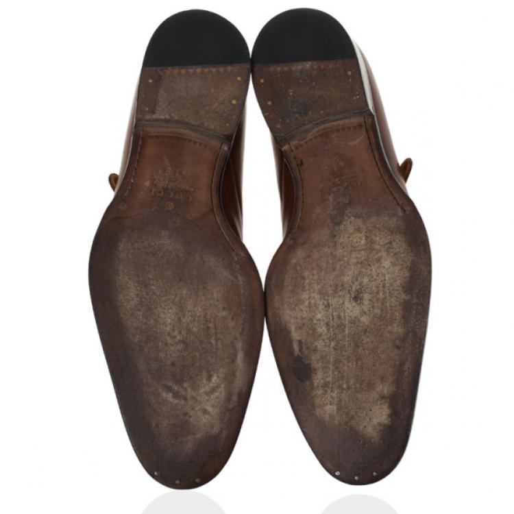 Pre Owned Gucci Tan Leather Monk Strap Derby Size 41