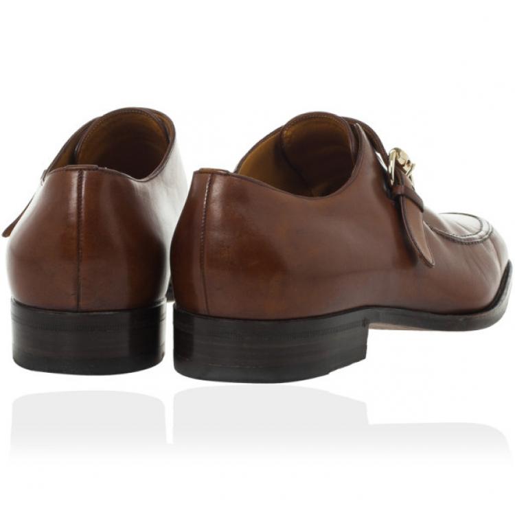 Pre Owned Gucci Tan Leather Monk Strap Derby Size 41