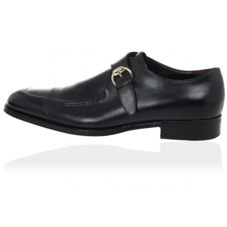 Pre Owned Gucci Black Leather Monk Strap Loafers Size 41