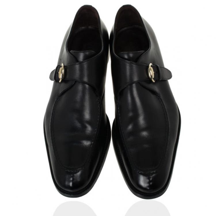 Pre Owned Gucci Black Leather Monk Strap Loafers Size 41