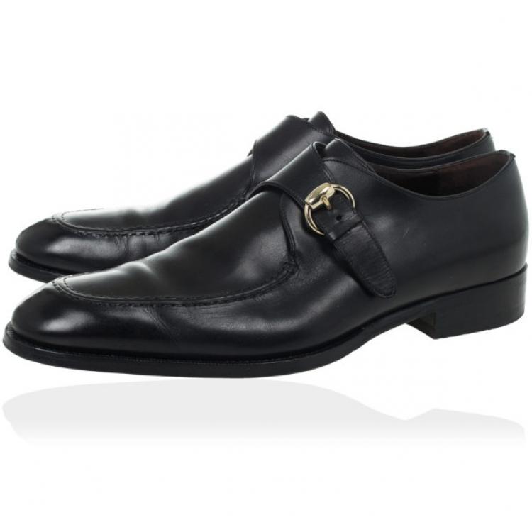 Pre Owned Gucci Black Leather Monk Strap Loafers Size 41