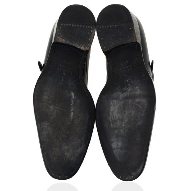 Pre Owned Gucci Black Leather Monk Strap Loafers Size 41