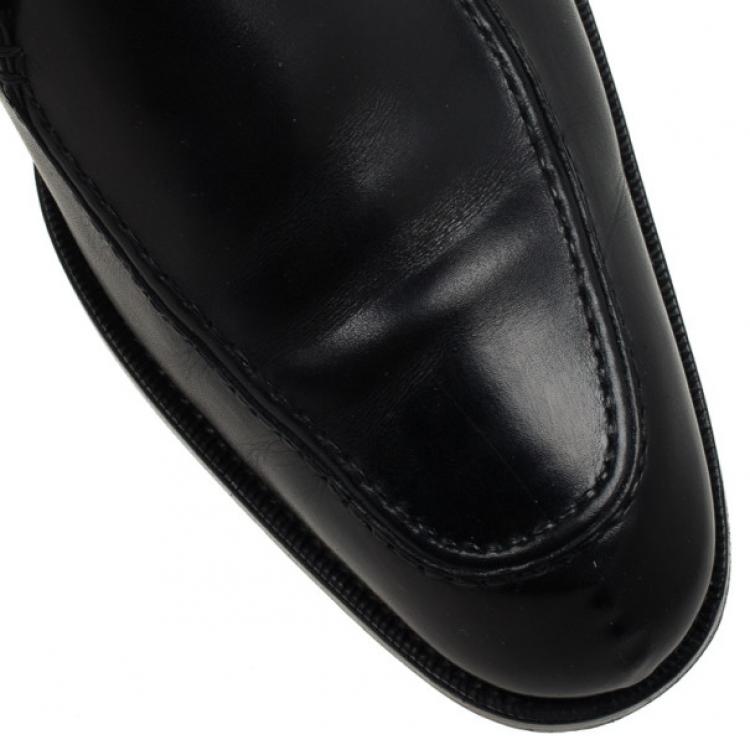 Pre Owned Gucci Black Leather Monk Strap Loafers Size 41