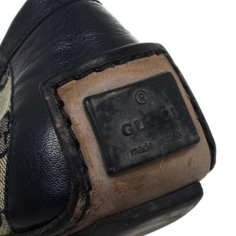 Pre Owned Gucci Navy Guccissima Loafers Size 41.5 
