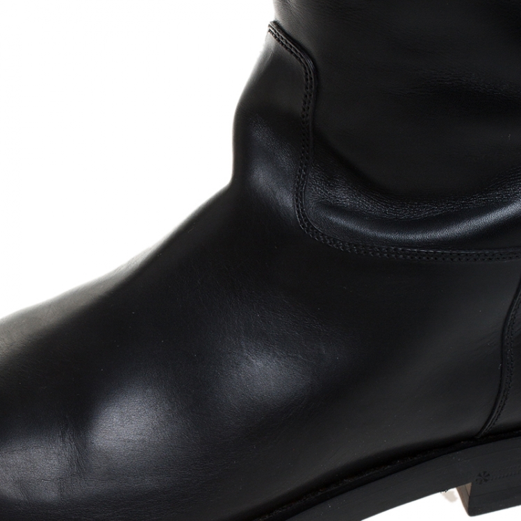 Pre Owned Gucci Black Leather Equestrian Knee High Length Boots Size 42