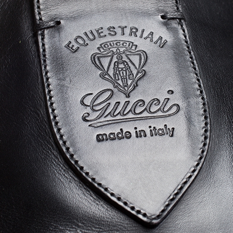 Pre Owned Gucci Black Leather Equestrian Knee High Length Boots Size 42