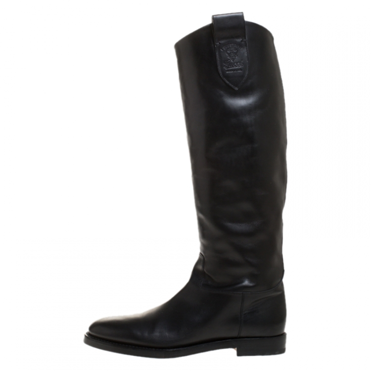 Double G Studded Leather Cowboy Boots in Black - Gucci