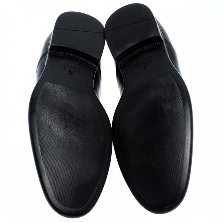 Pre Owned Gucci Black Leather Cap Toe Slip On Loafers Size 40