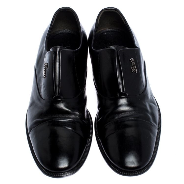 Pre Owned Gucci Black Leather Cap Toe Slip On Loafers Size 40