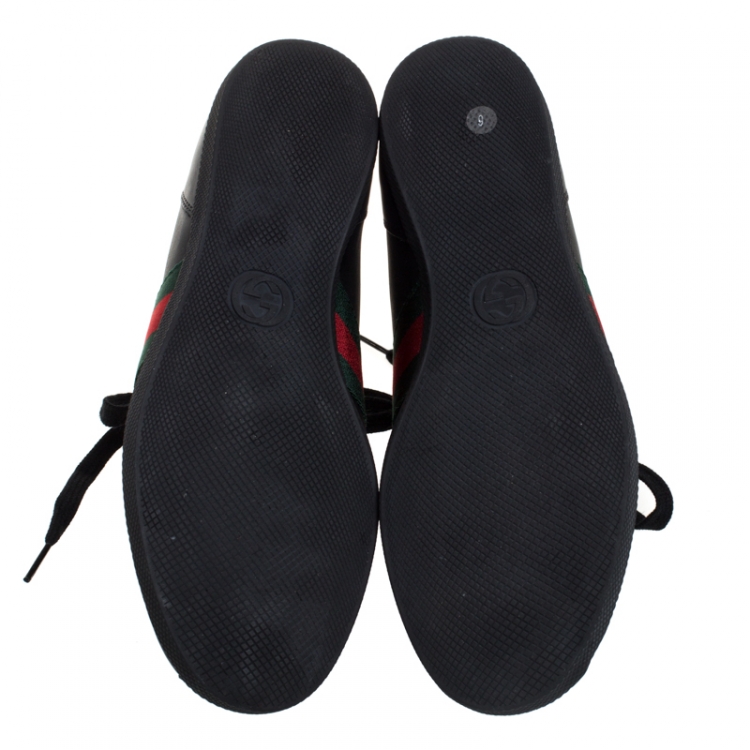 Pre Owned Gucci Black Leather Web Detail High Top Lace Up Sneaker Size 40