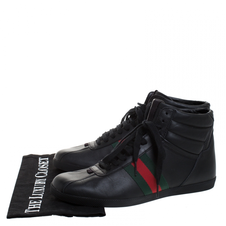 Pre Owned Gucci Black Leather Web Detail High Top Lace Up Sneaker Size 40