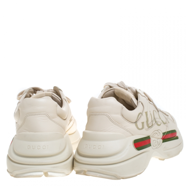 Pre Owned Gucci Ivory Leather Rhyton Vintage Logo Platform Sneakers Size 41