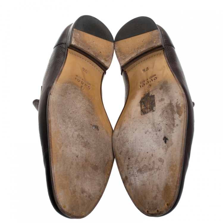 Pre Owned Gucci Brown Leather Horsebit Slip On Loafers Size 43.5